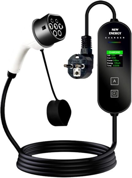 EV Şarj Cihazı, LED Ekranlı 16A 3.5KW Taşınabilir Elektrikli Araç Şarj Cihazı, Akıllı Sıcaklık Kontrolü, Hırsızlığa Karşı Şarj Ekipmanı, Tak ve Çalıştır, AB Fişi