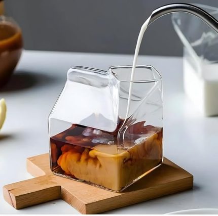 Süt Kutusu Tasarım Cam Bardak - Kahve, Süt, Kokteyl İçin Şık Sunum