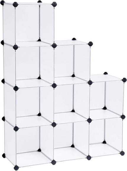 9 Bölmeli Raf Sistemi, Ayakkabı Rafı, Banyo Rafı, Giysi Dolabı, Oyuncak Dolabı, 93 x 31 x 123 cm, Beyaz Lpc115S