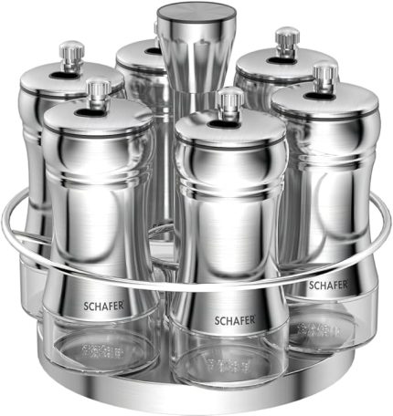 Retro Döner Standlı Baharat Takımı 7 Parça-Inox