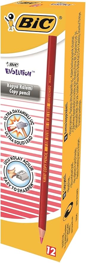 Evolution Kırmızı Kopya Kalemi 12'li Kutu,Kıymık Oluşturmaz, Çiğnemeye Karşı Dayanıklı, Kolay Açılır