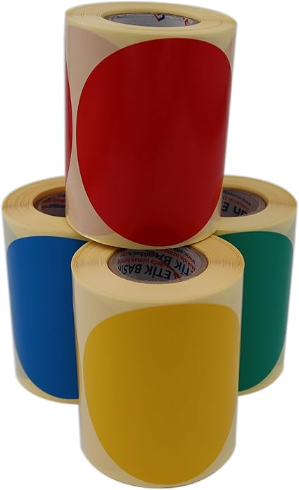 Daire Renk Baskılı Çap Etiketi 100mm Daire Ölçülerinde Yuvarlak Çıkartma Sticker Ruloda 250 Adet Kendinden Yapışkanlı Rulo Etiketi Barkod Yazıcılar ile Uyumlu 40mm Kuka (Kırmızı) - Görsel 4