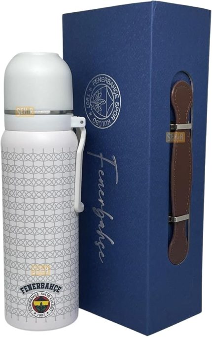 650ml Lisanslı Çift Katlı Paslanmaz Çelik Termos 8 Saat Sıcak Soğuk Hediye Kutulu Beyaz