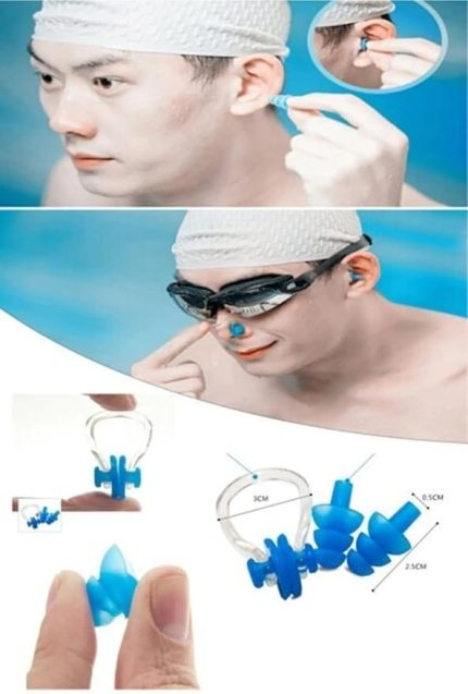 Sporcu Yüzücüler Için Silikon Kulak Ve Burun Tıkacı Silikon Kulak Ve Burun Tıkacı Klipsi Havuz Seti