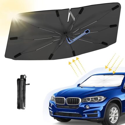 Ön Cam Güneşlik Şemsiyesi, 360° Şaft Çizilmelere Karşı Koruma, Katlanabilir UV Koruyucu, SUV, Kamyon ve Araba Aksesuarları