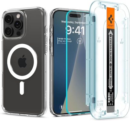 iPhone 16 Pro Max ile Uyumlu MagSafe Cam Ekran Koruyuculu Kılıf Ultra Hybrid Mag Fit + GLAS.tR EZ Fit HD Beyaz - ACS08141 (Spigen TR Garantili)