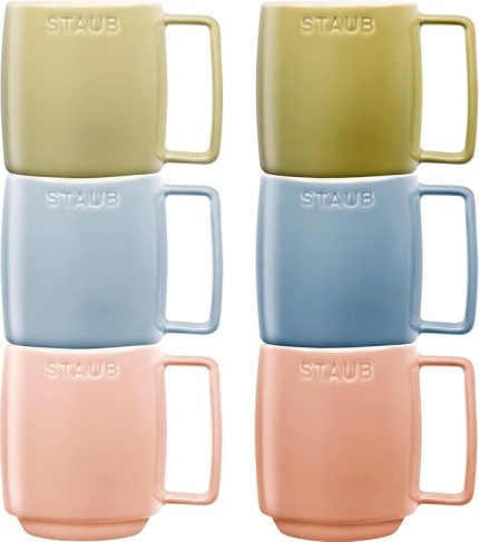 Seramik Kupa Seti, 350 ml, Makaron Renkli, 6 Parça, Mikrodalga ve Bulaşık Makinesi Uyumlu