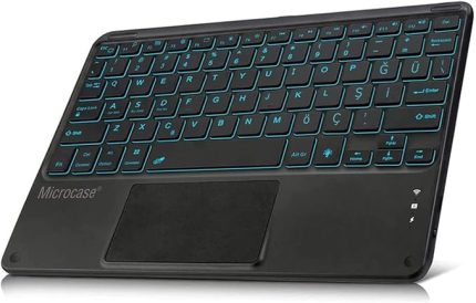 Tablet ve Telefonlar için RGB Işık Şarjlı Touchpadli Türkçe Bluetooth Klavye 24 cm - AL2897