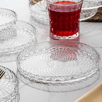 Venedik Pasta Tabağı Dik Tabak - 6lı Cam Sunumluk Pasta Kurabiye Kek İkram Servis Tabağı-16 Cm