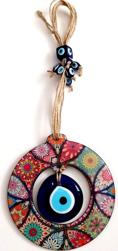 Mandala Desenli Ortası Cam Nazar Boncuklu Kapı, Duvar ve Bahçe Süsü Nazarlık