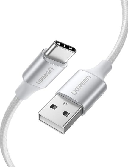 3A USB 2.0 - USB C Naylon Örgülü Hızlı Şarj Veri Kablosu Şarj Cihazı, Telefon, Tablet, Dizüstü Bilgisayar, Kamera vb. İçin 480Mbps Aktarım Hızına Sahip (1 Metre) - Beyaz