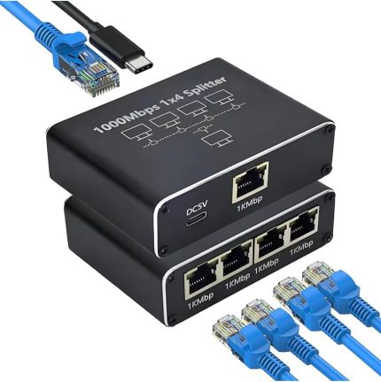 Splitter, Gigabit Ağ Bölücü, Bilgisayar, Hub, Anahtar, Yönlendirici 1x4 Portlu, Evrensel Ağ Genişletici, USB-C Güç Girişli, 1000Mbps RJ45 LAN İnternet Splitter Eşzamanlı Çalışma