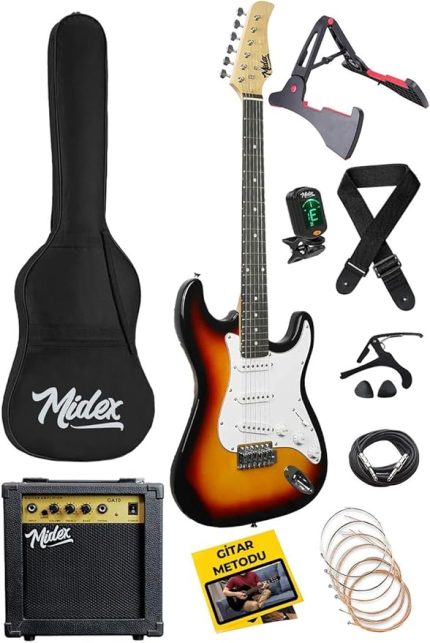 AGE-80SB Amfili Full Elektro Gitar Seti 4/4 Yetişkin 39 İnç Sunburs