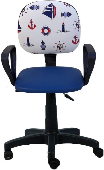 Gemici Desenli Ofis Büro Sekreter Koltuğu Çapalı Kumaş Döşeme Ayarlı Sandalye Çocuk Odası Ders sanda (mavi)