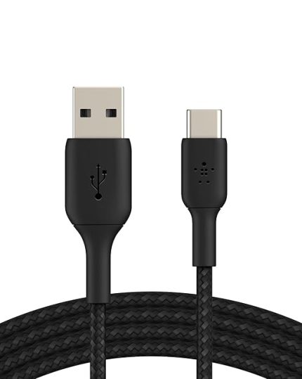Örgülü USB-C Kablosu (Boost Charge, Note10, S10, Pixel 4, iPad Pro, Nintendo Switch için) 1 Metre, Siyah