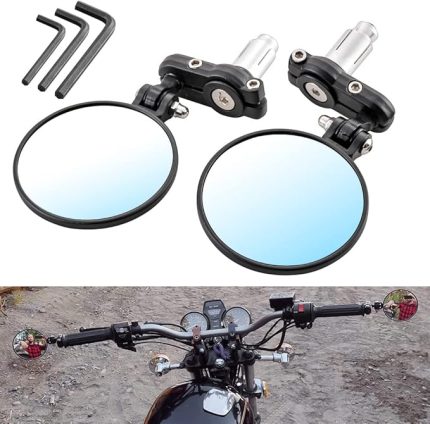 Motosiklet Dikiz Aynası Motosiklet 7/8in 22mm Yuvarlak Gidon Ucu Yuvarlak Katlanabilir Kör Görünümü Yan Dışbükey