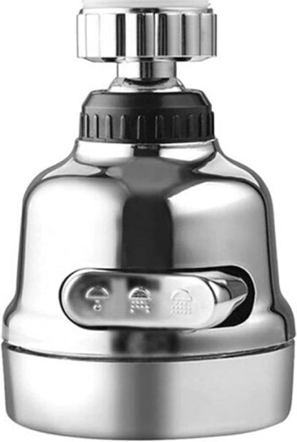 Krom 3 Fonksiyonlu Mutfak Lavabo Başlığı 360 Derece Döner Musluk Ucu Kireç Tutmaz 1410