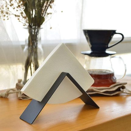 Filtre Kahve Kağıdı Tutucu Stand Aparatı Dekoratif Metal Peçetelik, Siyah