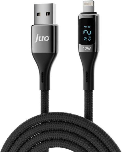 12W Dijital Led Ekranlı USB-A to Lightning iPhone iPad Örgülü Hızlı Şarj ve Data Kablosu 2 Metre