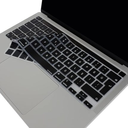 MacBook Pro Türkçe Q Klavye Koruyucu Silikon – EU UK ISO Enter – Touch Bar Uyumlu – 13 inç A2251 A2289 A2338 (M1/M2) – 16 inç A2141 – İnce Siyah