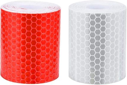 Yansıtıcı Bant, 2 Adet 5 cm x 3 Metre Reflektör Bandı, Kendinden Yapışkanlı Çıkartma, Araçlar, Arabalar, Römork, Bisiklet Kaskları için Yüksek Görünürlüklü - Beyaz ve Kırmızı