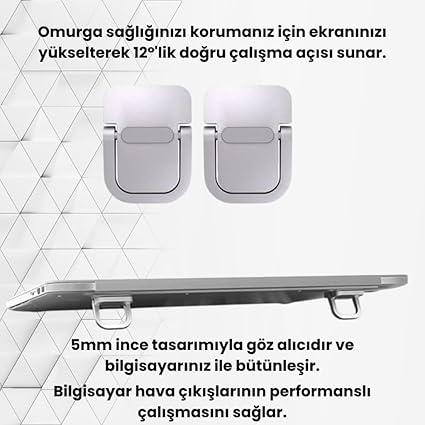 Metal 2 adet 5MM 3M Yapışkanlı Katlanabilir Ultra Mini Laptop Standı,Portatif Taşınabilir Siyah - Görsel 2