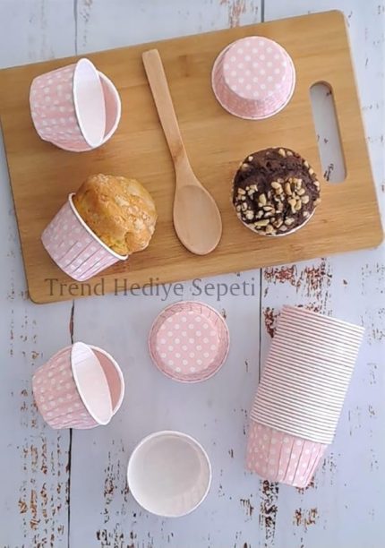 Açık Pembe Puantiyeli Muffin Kek Kalıbı, Kek Kapsülü Cupcake Kalıbı, Airfryer Uyumlu