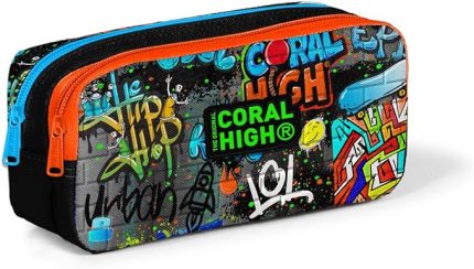 High İki Bölmeli Erkek Çocuk Siyah Grafiti Kalem Çantası Kalemlik