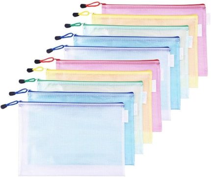 A4 Plastik Cüzdan, 10 adet A4 Fermuarlı Cüzdan Mesh Belge Cüzdan, Plastik Cepler Klasörler Fermuarlı Çantalar Zip Dosya Klasörleri, Okul, Ofis Malzemeleri, Ev Faturaları, Makbuzlar için (33,5 x 23,5