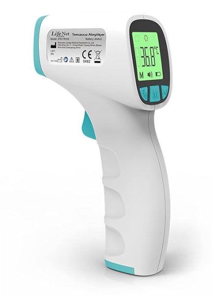 Net Medikal Temassız Ateş Ölçer Kızıl Ötesi ve Alından Termometre JPD-FR202 turkuaz