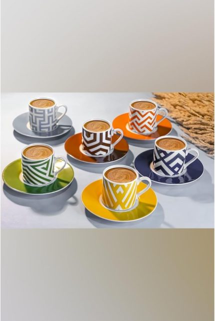 Porselen Legacy Etnik Desen 6 Kişilik Kahve Fincan Takımı 90cc 12 Parça
