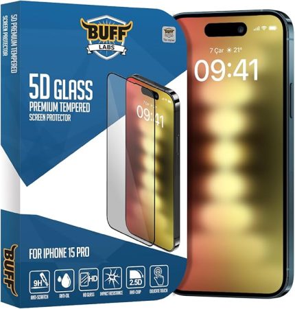 iPhone 15 Pro ile Uyumlu 5D Glass Ekran Koruyucu, BF5P5D, Şeffaf