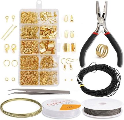 Takı Yapımı Kiti Takı Bgarı Başlangıç Seti Takı Boncuk Yapımı ve Onarım Araçları Pense Gümüş Boncuk Tel Başlangıç Aracı, altın