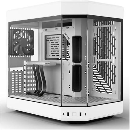 Y60 Modern Estetik Çift Odacıklı Panoramik Temperli Cam Orta Kule ATX Bilgisayar Oyun Kasası PCIE 4.0 Yükseltici Kablo Dahil, Kar Beyazı (CS-HYTE-Y60-WW)