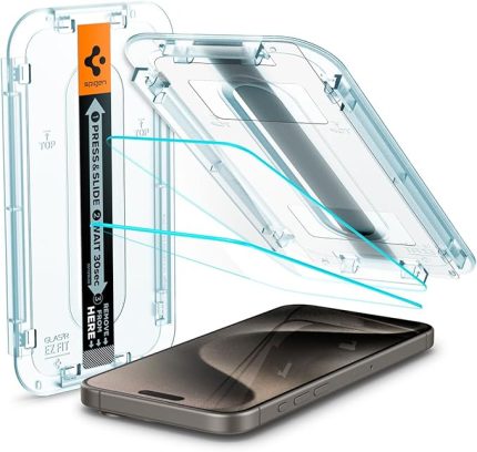 iPhone 15 Pro Max ile Uyumlu Kolay Kurulum Cam Ekran Koruyucu GLAS.tR EZ Fit HD (2 Adet) Şeffaf - AGL06872 (Spigen TR Garantili)