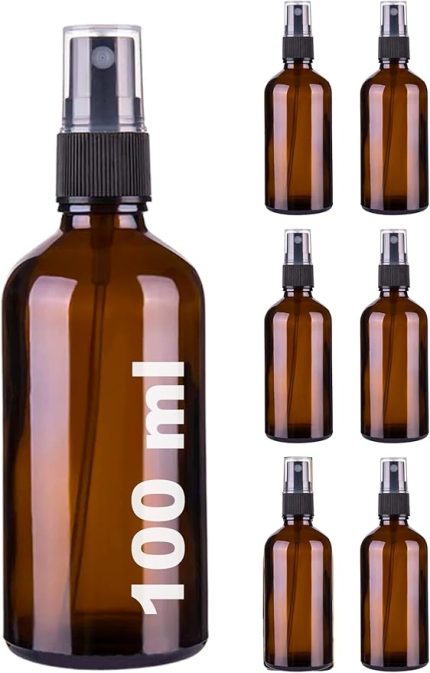 100 ml Siyah Spreyli Amber Cam Şişe 100 cc Sızdırmaz Kapaklı Fısfıs Kahverengi Cam Şişe 6 Adet