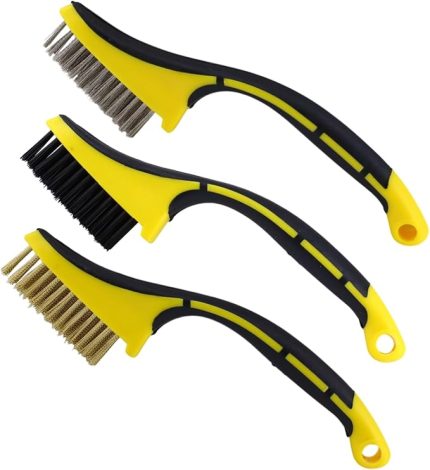Saplı Metal Çok Amaçlı Temizleme Fırçası 3'lü Set Tel Fırça Kir Pas Kireç Mangal Izgara