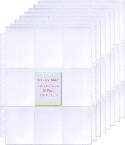 30'lu Paket 540 Cep Ticaret Kartı Kılıfı, Çift Taraflı 9 Cep Sayfa Koruyucu, 3 Halka Bağlayıcı için Ultra Şeffaf Kart Sayfaları, Kartlar için Kart Kılıfları, Beyzbol Kartları
