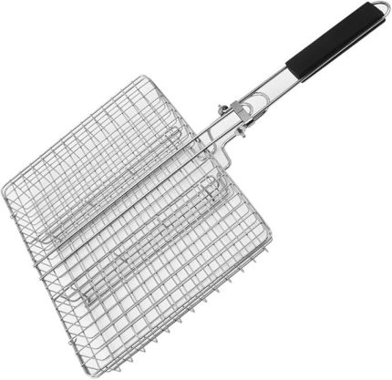 Barbekü mangal sepeti, uzun saplı katlanır ızgara sepeti, sebzeler için paslanmaz çelik ızgaralar ve ızgaralar, karides, kamp, erkekler için hediyeler baba koca