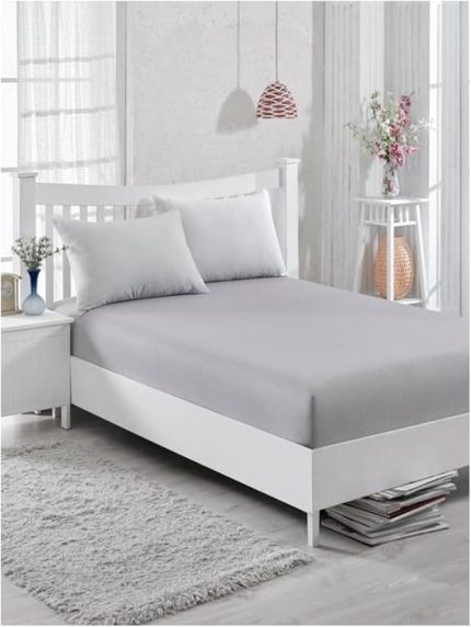Çift Kişilik Ara Ölçü Açık Gri Penye Lastikli Çarşaf - 140x190
