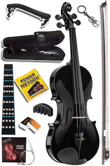 HGA34BK-TYS Siyah 3/4 Keman Seti 10-13 Yaş Çocuk Kemanı (Yastık Reçine Çanta Tel Susturucu Yay)