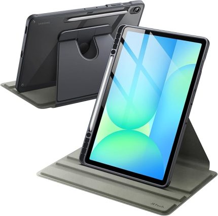 Dönen Kılıf için Samsung Galaxy Tab S10 FE Plus/S10 FE+ 13.1-Inç ile S Pen Tutucu, 360 Derece Dönebilen Koruyucu Stand Kapağı Şeffaf Arka, Otomatik Uyandırma/Uyku (Gri)