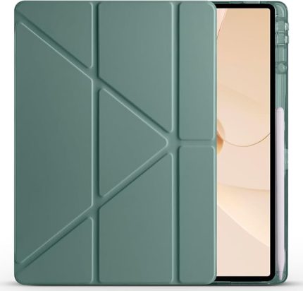 Huawei MatePad 12X Kılıf Silikon Standlı Kalem Bölmeli Kılıf Koyu Yeşil