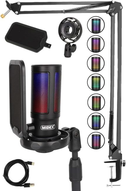 V6 RGB Set USB Oyuncu ve Yayıncı Mikrofonu Condenser Stüdyo (Kayıt Gaming Tiktok Twitch Canlı yayın Discord Youtube)