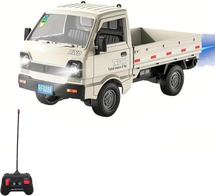 / Uzaktan Kumandalı RC Kamyonet, Işıklı, Buhar Atan, Şarjlı İş Makinesi Araç Yük Taşıma Aracı Kamyonet (Beyaz)