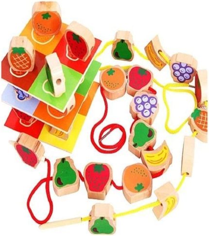 Ahşap Boncuk Dizme Eşleme Ve Denge Kulesi 60 Parça - Fruit Piles Tower 60 Pcs