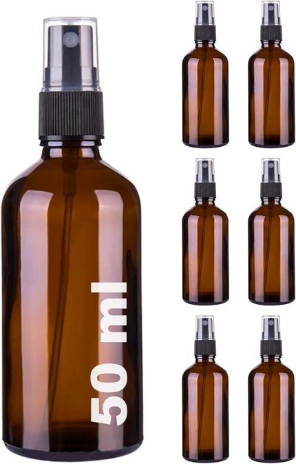 Amber 50 ml Plastik Kapaklı Siyah Sprey Fısfıs Dezenfektan Cam Şişe 6 Adet