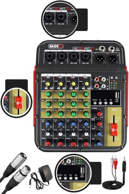 MDX-04FXU Ses Mikseri Stüdyo Kayıt İçin 5 Kanal Ses Kartlı +48V Phantomlu Kayıt Mikseri