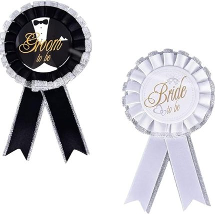 Bekarlığa Veda Groom Ve Bride To Be Kumaş Yaka Rozeti Beyaz Ve Siyah Renk 2 Adet PP4694SET1