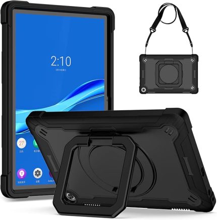 Kılıfı için Lenovo M10 3rd Gen Tablet 10.1 inç (TB-328FU/TB-328XU), 3 Katmanlı Şok Koruyucu Kılıfı için Lenovo Tab M10 (3rd Gen) 2024, Kalemlık ve Omuz Kayışı ve 360° Donanır Stand ile
